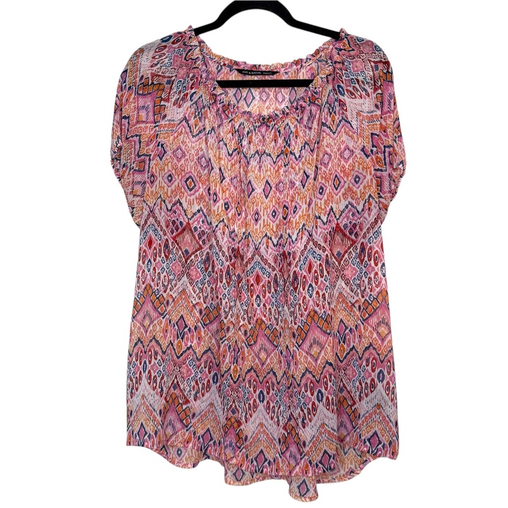 Zac & Rachel sheer multicolor scoop neck blouse size 1X